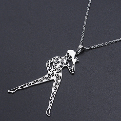 Stainless Steel Color Non-Tarnish 201 Stainless Steel Pendant Necklaces, with Cable Chains and Lobster Claw Clasps, Dancer, Stainless Steel Color, 17.71 inch(45cm), 1.5mm