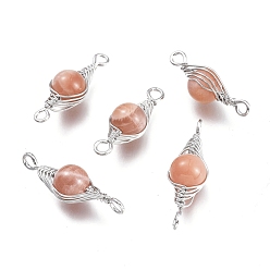 Солнечный Камень Соединители звеньев естественного солнечного камня, проволочные ссылки, с латунной проволокой платинового цвета, круглые, неокрашенными, 34x11x10 мм, отверстие : 2.5 мм