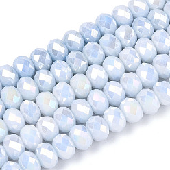 Светлый Стально-синий Антикоррозийные гальванические стеклянные бусины рондель, имитация драгоценных камней, с покрытием AB цвета, граненые, светло-стальной синий, 5.5~6x3.2~4 мм, отверстие : 1 мм, около 90~91 шт / нитка, 15~15.16'' (38.1~38.5 см)