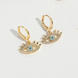 Eye Латунные кубических серьги циркония обруч, золотые, глаз, 25x17 мм