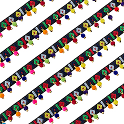 Черный 2 ярдов ромбовидный узор винтажная жаккардовая полиэстеровая лента, бахрома из плетеной ленты с помпонами, чёрные, 7/8 дюйм (23 мм)