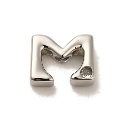 Letter M Стойки обшивки латунь кубического циркония бусы, для изготовления именных ожерелий, долговечный, без свинца и без кадмия, алфавит, Буква М, 12x14.5x4.8 мм, отверстие : 2.5 мм