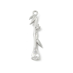 Платина Латунные микро проложить кубического циркония подвески, без кадмия, без никеля и без свинца, бамбук, платина, 28x7.5x3.5 мм, отверстие : 1.4 мм