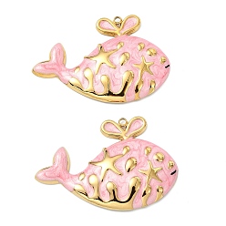 Whale Океан 304 эмалированные подвески из нержавеющей стали, вакуумное покрытие pvd, реальный 18 k позолоченный, прелести кита, 31x45.5x5 мм, отверстие : 1.8 мм