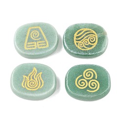 Зеленый Авантюрин 4шт 4 стили натуральный зеленый авантюрин витрина украшения, фигурка для украшения дома, энергетический камень рейки для исцеления, овал с символами воздуха, пожар, элементы воды и почвы, 25x20x7~7.5 мм, 1 шт / стиль