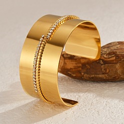 Золотой 304 браслеты-манжеты из нержавеющей стали со стразами для женщин, золотые, внутренний диаметр: 2-3/8 дюйм (6.1 см)