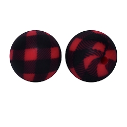 Черный Круглые бусины из пищевого силикона с полосатым принтом, чёрные, 15 мм