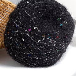 Черный Пряжа мохер, длинная шерстяная пряжа с пайетками, для одежды шарфы свитера шали шапки, чёрные, 50г/моток