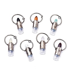 Gemischte Stein Lippenstiftform natürliche gemischte Edelsteinparfümflasche, mit Glasrollerball, 304 Edelstahlfunde und Biegeringe, Metallgrau, 63.5~66x36~38x16 mm, Bohrung: 6.3 mm, Kapazität: 2 ml (0.06 fl. oz)