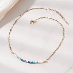 Синий 3.5мм ограненные круглые натуральные бусы из кианита и апатита, а также жемчуга картофеля, с 304 сателлитными цепями из нержавеющей стали, золотые, синие, 14.69~14.72 дюйм (37.3~37.4 см)