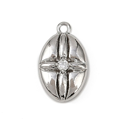 Платина Подвески из латуни с прозрачным фианитом, без кадмия, без никеля и без свинца, овальные амулеты, долговечный, платина, 16.5x10x4.5 мм, отверстие : 1.2 мм