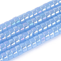 Васильковый Цвет AB покрытием имитацией нефрита бисер пряди, плоско-круглые, васильковый, 6~6.5x3 мм, отверстие : 1~1.2 мм, около 111~119 шт / нитка, 14.17~15.16'' (36~38.5 см)