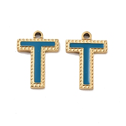 Letter T Ионное покрытие (ip) 316 подвески из нержавеющей стали, без никеля , с эмалью, буквенное очарование, реальный 18 k позолоченный, Письмо T, 17x12x2 мм, отверстие : 1.4 мм