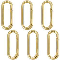 Настоящее золото 18K 6шт. латунные пружинные кольца-затворы, долговечный, без кадмия и без свинца, стойки покрытие, овальные, реальный 18 k позолоченный, 25x10x3 мм, отверстие : 21 мм