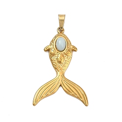 Flower Amazonite Подвески из натуральных цветов амазонита, с 304 нержавеющей стали, ионное покрытие (ip), золотые, рыба, 34.5x22.5x3.5~4 мм, отверстие : 6x3 мм