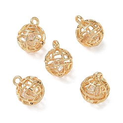 Plaqué 18K Or Véritable Pendentifs en laiton zircon cubique transparent, rond avec des breloques géométriques, sans nickel, réel 18 k plaqué or, 10x8x8mm, Trou: 1mm