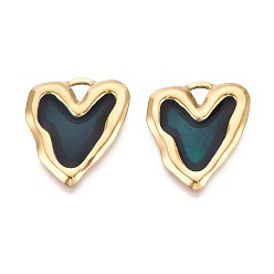 Темно-серый 304 подвески из нержавеющей стали и эмали, сердце прелести, ионное покрытие (ip), реальный 18 k позолоченный, темно-серый, 26x22x3 мм, отверстие : 5x4.5 мм