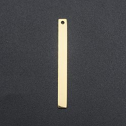 Настоящее золото 18K 201 подвески из нержавеющей стали, лазерная резка, полоса / прямоугольник, реальный 18 k позолоченный, 40x4x1 мм, отверстие : 1.6 мм