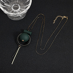 Темно-Зеленый Длинные ожерелья из латуни, пластика и акрила с круглым кулоном для женщин, золотые, темно-зеленый, 27.56 дюйм (70 см)