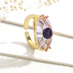 Темно-синий  Шифер Кольцо-солитер с микропаве из латуни и кубическими цирконами, манжеты со стеклом, злые глаза, темный сланец синий, внутренний диаметр: регулируемый