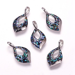 Платина Подвески из пресноводных оболочек, с латунной фурнитурой , лист, платина, 24x12x3 мм, отверстие : 2x4 мм