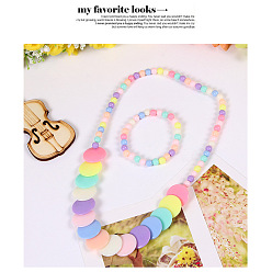 Плоский Круглый Ожерелья и браслеты из пластиковых бусин, ребенок комплекты ювелирных изделий, красочный, плоско-круглые, 450 мм и 140 мм