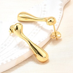 Настоящее золото 18K Латунные серьги-гвоздики в форме капли для женщин, без свинца и без кадмия, долговечный, реальный 18 k позолоченный, 28x6.5 мм