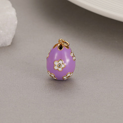 Orchid Alloy Enamel Pendant, Easter Egg Charms, Orchid, 22x14.4mm