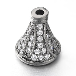 Gunmetal Brass Micro Pave Cubic Zirconia Bead Cones, Gunmetal, 9x8mm, Hole: 1mm & 3mm