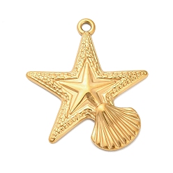 Золотой 304 подвески из нержавеющей стали, звезда в форме ракушки, без кадмия, без никеля и без свинца, ионное покрытие (ip), золотые, 33x29.5x3 мм, отверстие : 1.8 мм