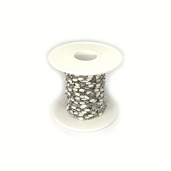 White 304 Stainless Steel Cable Chains, with Enamel Oval Beads, Soldered, with Spool, Flat Oval, Stainless Steel Color, White, 5x2.5mm, Link: 2x1.6x0.3mm, about 32.8 Feet(10m)/roll