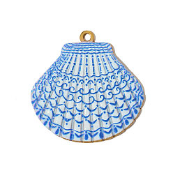 Настоящее золото 18K 304 нержавеющей стальной эмали подвески, подвески в форме ракушек, ионное покрытие (ip), реальный 18 k позолоченный, 32x32 мм