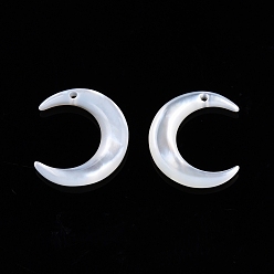 White Shell Natural Freshwater Shell Charms, Moon, 12x10.5x2.5mm, Hole: 0.7mm