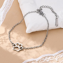 Нержавеющая Сталь Цвет Устойчивые к потускнению 201 браслеты из нержавеющей стали, с кабельными цепями и когтями омара застежками, собака отпечатки лап, цвет нержавеющей стали, 6 дюйм ~ 6-3/4 дюйм (15~17 см), 1.5 мм