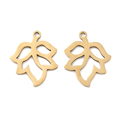 Лист Полые 201 из нержавеющей стали кулоны, ионное покрытие (ip), лазерная резка, реальный 18 k позолоченный, лист, 17.5x14x0.9 мм, отверстие : 1.4 мм