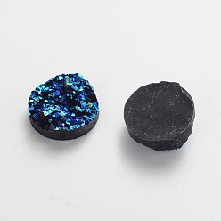 Dark Turquoise Druzy Resin Cabochons, Flat Round, Dark Turquoise, 12x5mm