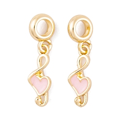 Golden Rack Plating Alloy Pink Enamel European Dangle Charms, Musical Note Large Hole Pendants, Golden, 28.5mm, Hole: 4.5mm