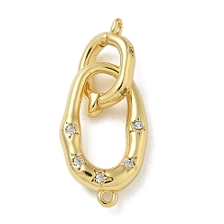 Настоящее золото 18K Реечное покрытие латунь микро паве прозрачный кубический цирконий складные застежки, долговечный, без свинца и без кадмия, овальные, реальный 18 k позолоченный, 22x13x4 мм, отверстие : 1.2 мм, застежка : 15x9x3 mm, отверстие : 1.2 мм