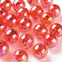 Оранжево-Красный Прозрачные акриловые бусины, с покрытием AB цвета, круглые, оранжево-красный, 20x19 мм, отверстие : 3 мм, Около 111 шт / 500 г
