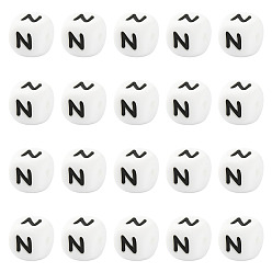 Letter N 20белые силиконовые бусины в виде кубических букв 12x12x12мм квадратные бусины с алфавитом в виде кубиков с 2прокладкой для отверстий мм мм свободные бусины с буквами для браслета, ожерелья, ювелирных изделий, letter.n, 12 мм, отверстие : 2 мм