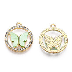 Аквамарин Подвески из сплава , с кристаллами горного хрусталя и акрила, кольцо с подвеской в виде бабочки, золотой свет, без кадмия, без никеля и без свинца, аквамарин, 18.5x16x2~3 мм, отверстие : 1.2 мм