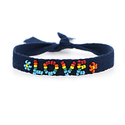 Морской Синий Браслеты из стеклянных бусин для женщин, любовь и цветок, Marine Blue, внутренний диаметр: 11 дюйм (28 см)