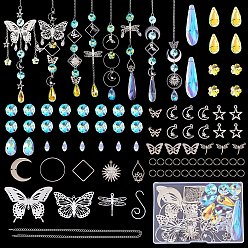 (52) Непрозрачная лаванда Наборы для изготовления подвесных ловцов солнца в виде стрекоз и бабочек своими руками, включая подвески-соединители из нержавеющей стали, стеклянные подвески, Стеклянные бусины, железные застежки с крючками, разноцветные, 49x60.5x0.3 мм, отверстие : 1 мм
