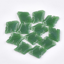 Dark Green Spray Painted Glass Pendants, Leaf, Dark Green, 26x19~19.5x4mm, Hole: 1mm