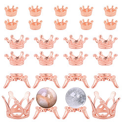 Or Rose 26 pièces 4 styles de présentoirs en alliage de couronne pour pierres précieuses, Boules de cristal, formes mixtes, or rose, 11.5~29x11.5~29x6~18mm, Trou: 6.5~16.5mm