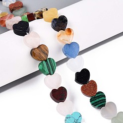 Смешанные камни Натуральные и синтетические смешанные каменные бусы пряди, сердце, смешанные окрашенные и неокрашенные, 9~10x10~10.5x4~5 мм, отверстие : 1 мм, около 39~40 шт / нитка, 14.17~14.37'' (36~36.5 см)