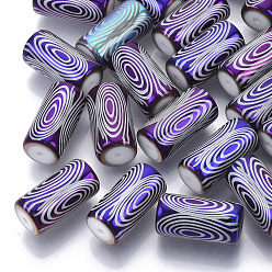 Purple Electroplate Glass Beads, Column with Circle Pattern, Purple, 20x10mm, Hole: 1.2mm, about 50pcs/bag