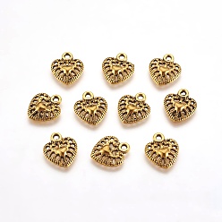 Античное Золото Подвески из сплава в тибетском стиле, без кадмия, без никеля и без свинца, сердце, античное золото , 14x12x3 мм, отверстие : 1.5 мм