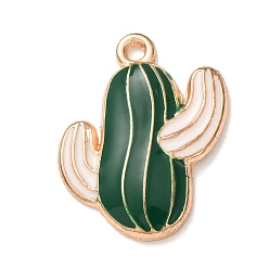 Vert Alliage avec pendentifs en émail, breloques cactus rayées, or, verte, 21x16x2.5mm, Trou: 1.5mm