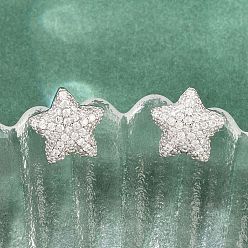 Platino Latón micro pave aretes de circonita cúbica transparente, pendientes de racimo pavé, sin plomo y el cadmio, larga duración plateado, chapado en rack, Platino, 12x12.5 mm